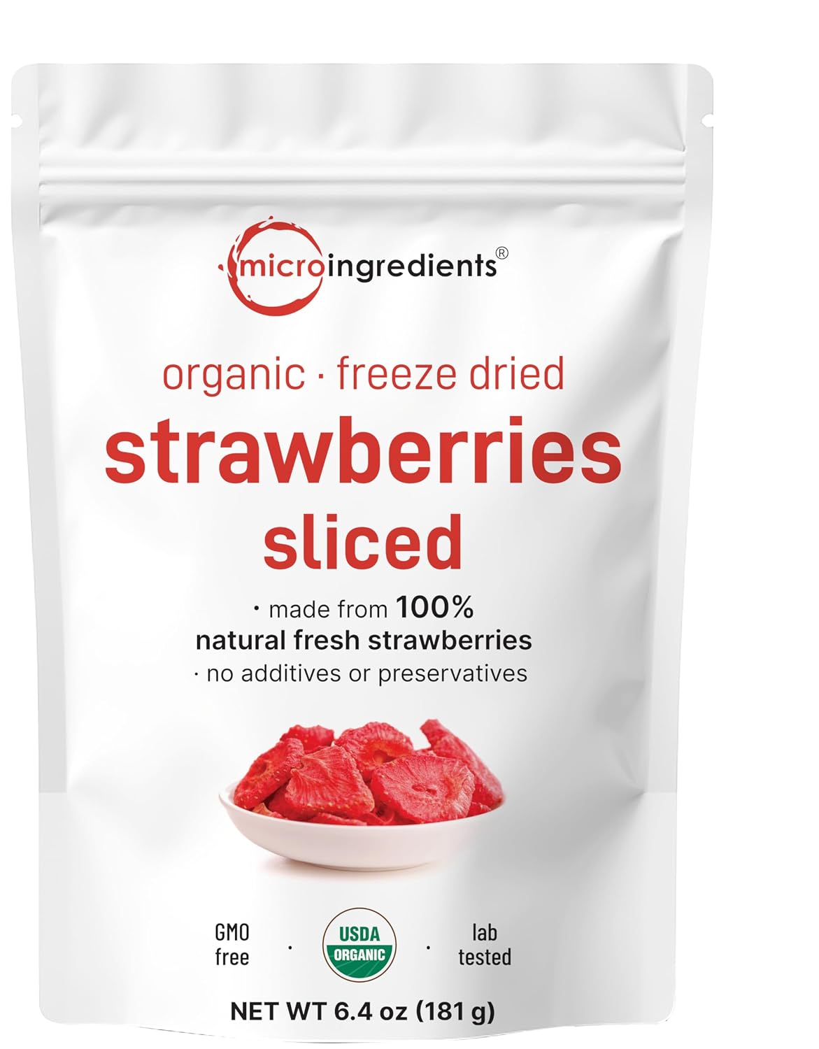 Micro-Ingredients-Organic-Strawberries-Sliced,-6.4oz-|-1-Natural-Fruit-|--Freeze-Dried-Strawberry-|-1698