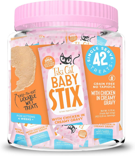Tiki-Cat-Baby-Stix-Wet-Cat-Treats,-Chicken-in-Creamy-Gravy,-0.28-oz.-Sachets-465
