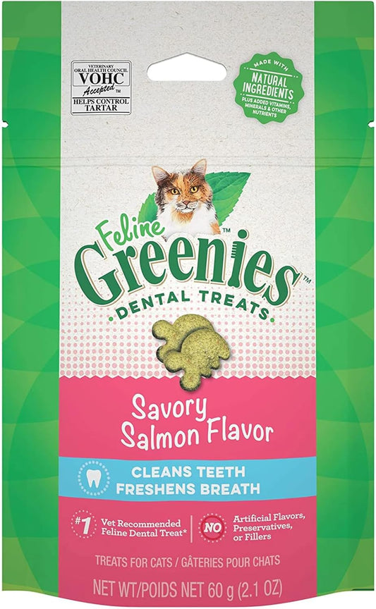 Greenies-Feline-Natural-Dental-Care-Cat-Treats-Savory-Salmon-Flavor,-2.5-oz.-Pouch--337