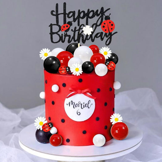 DRWATE-Ladybug-Cake-Topper-Red-Black-Ball-2258