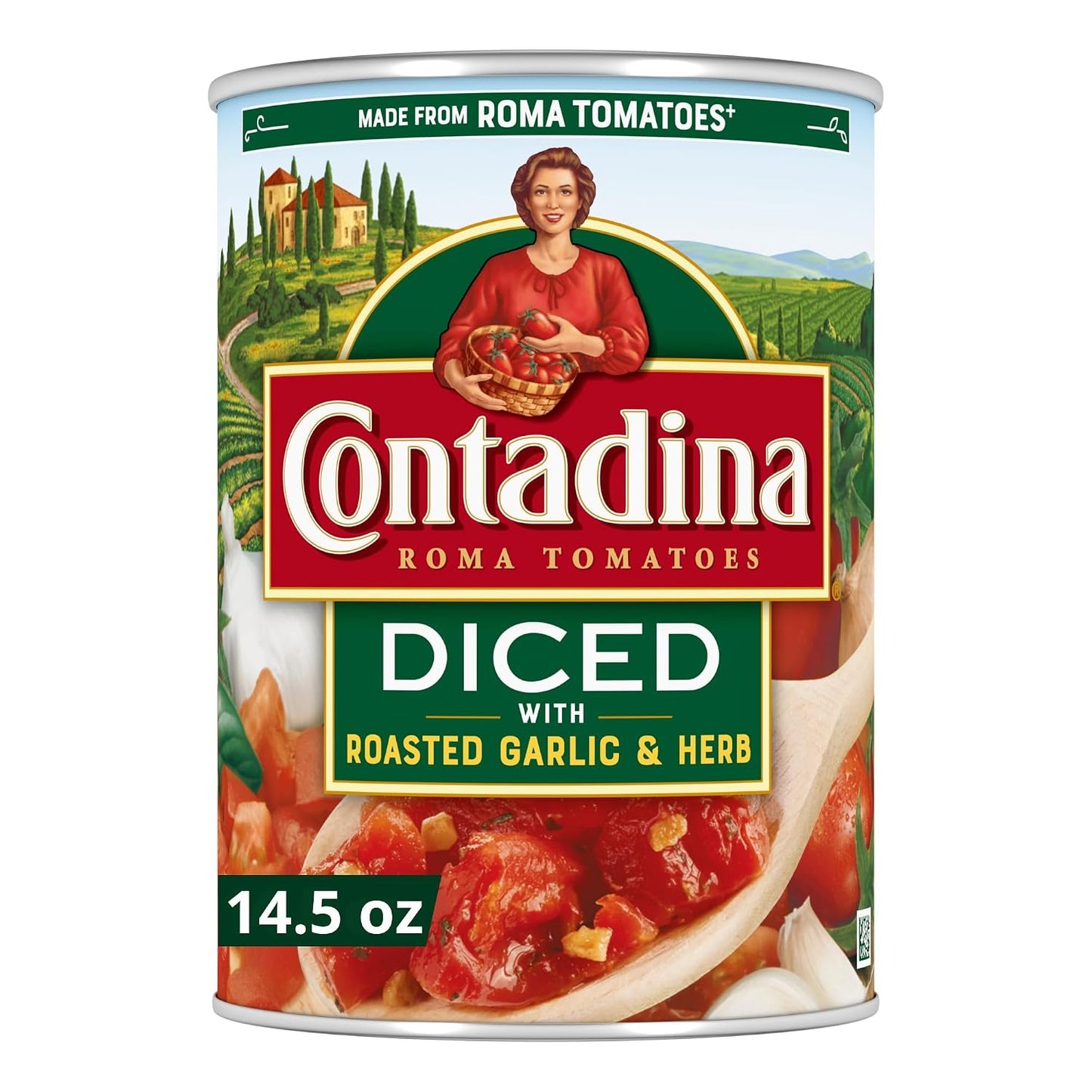 Contadina-Diced-Fire-Roasted-Roma-Tomatoes-With-Garlic,-14.5-Ounce-Can-----712