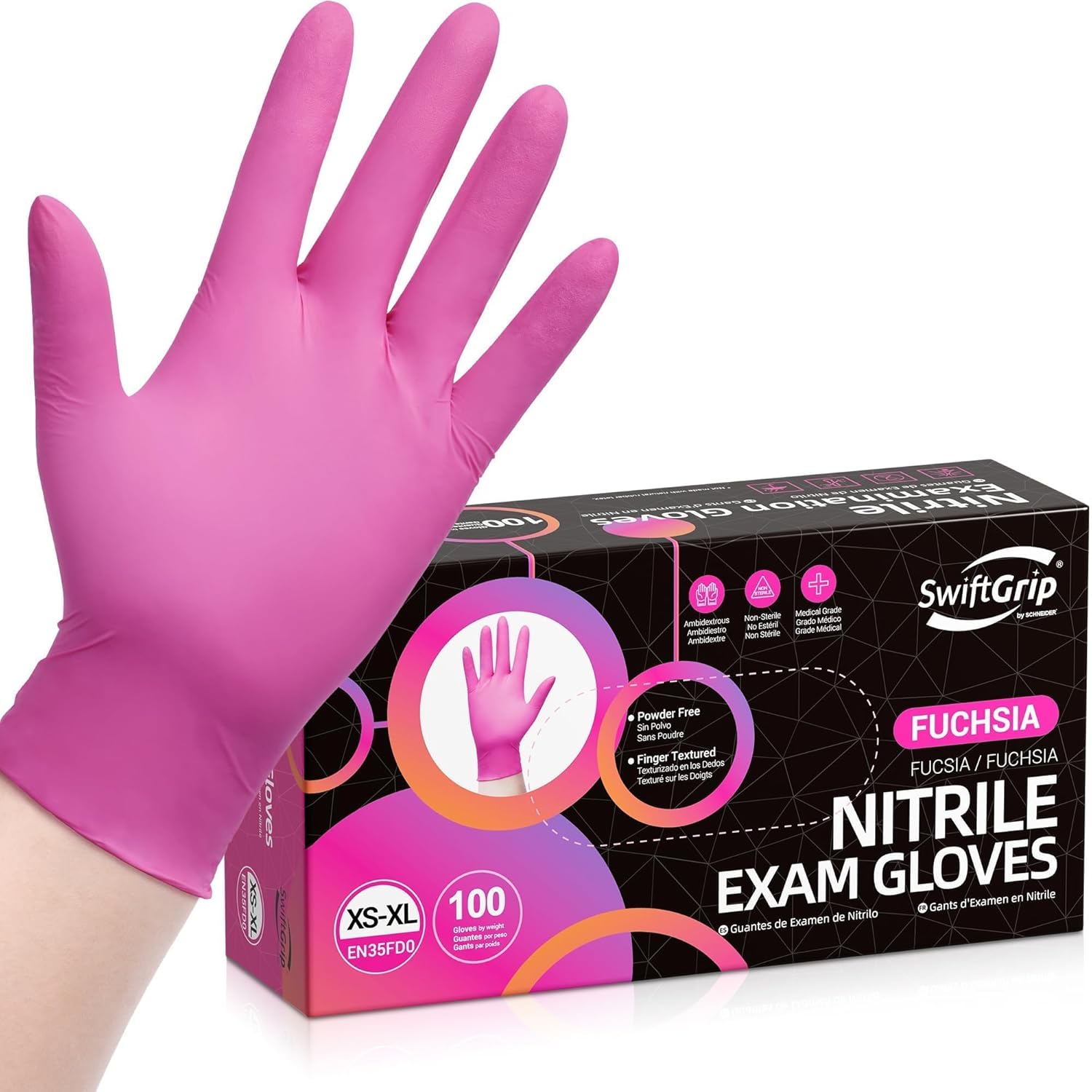 SwiftGrip-Powder-Free-Nitrile-Gloves,-3-mil,-Disposable-Nitrile-Gloves,-Latex-Free,-Powder-Free---Pink/Fuchsia-------1653