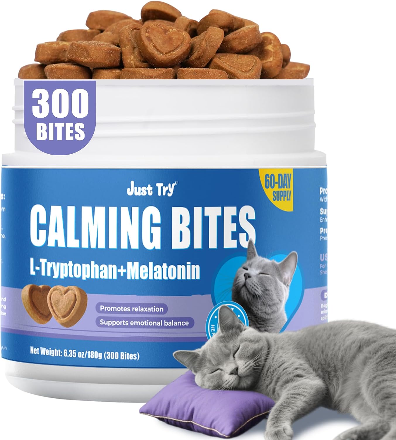 300-Bites-Calming-Cat-Treats-for-Relaxation---with-Chamomile,-L-Tryptophan,-Melatonin-for-910