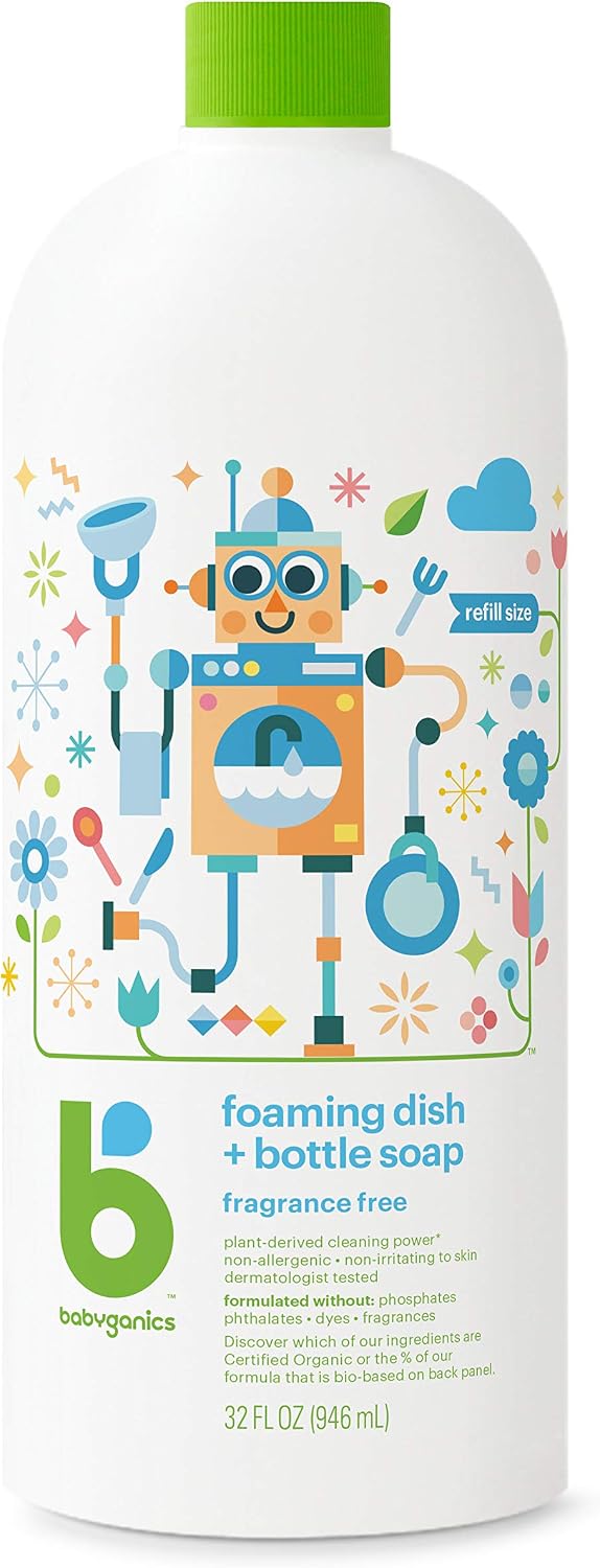 Babyganics-Foaming-Dish-&-Bottle-Soap-Refill,-Fragrance-Free,-Removes-Dried-Milk,-61