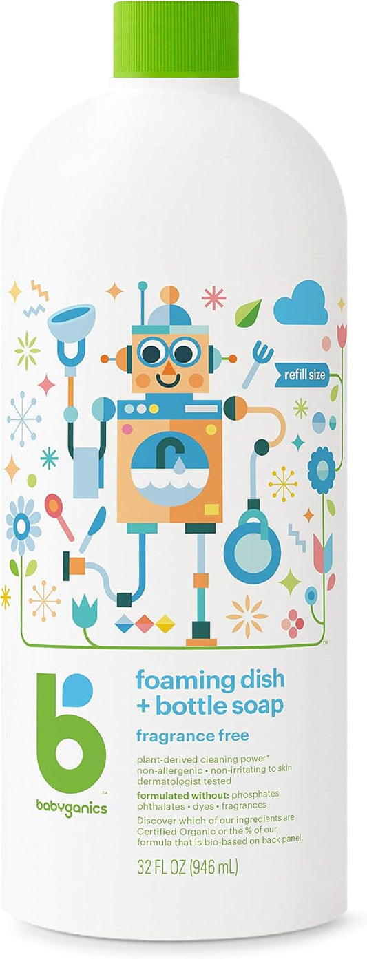 Babyganics-Foaming-Dish-&-Bottle-Soap-Refill,-Fragrance-Free,-Removes-Dried-Milk,-61