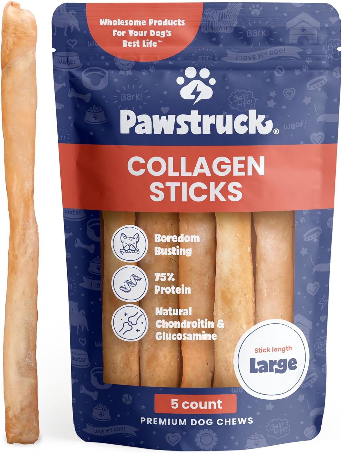 Pawstruck-Natural-Large-12"-Beef-Collagen-Sticks-for-Dogs-–-Long-Lasting-Alternative,-2928