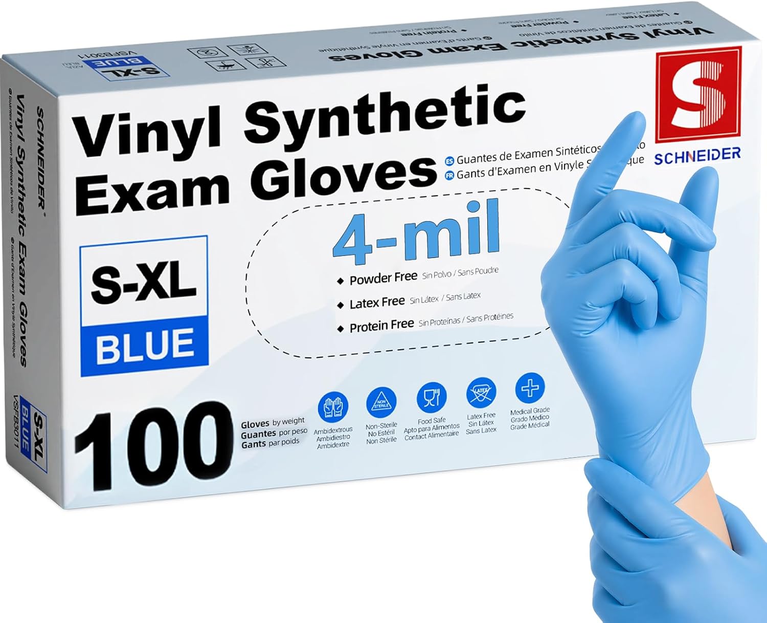 Schneider-Vinyl-Synthetic-Exam-Gloves,-4-Mil,-Latex-Free-Disposable-Gloves-for-Medical,-Cooking,-Cleaning,-1654