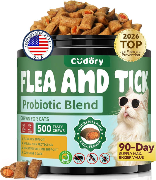 Flea-and-Tick-Prevention-for-Cats,-500-Cat-Flea-Treatment-with-Probiotics-Chewables,-1462