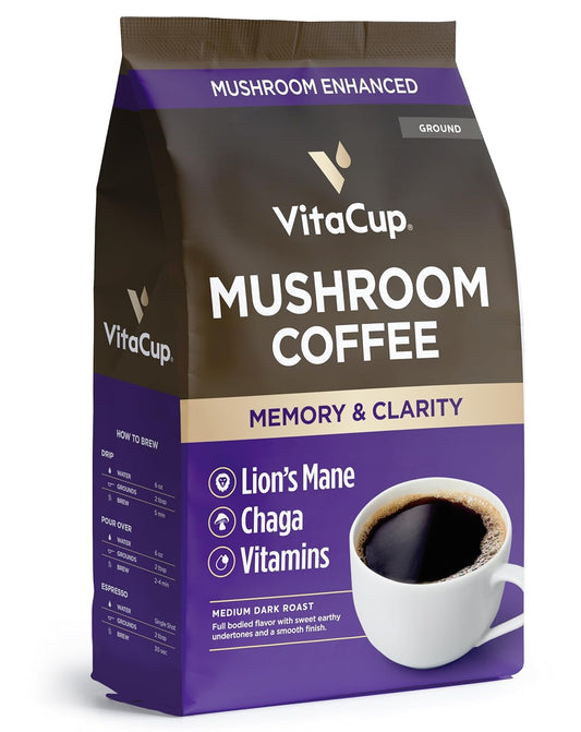 VitaCup-Mushroom-Coffee-Grounds,-with-Lions-Mane,-Chaga,-B-Vitamins,-D3,-Boost-Focus,-2922