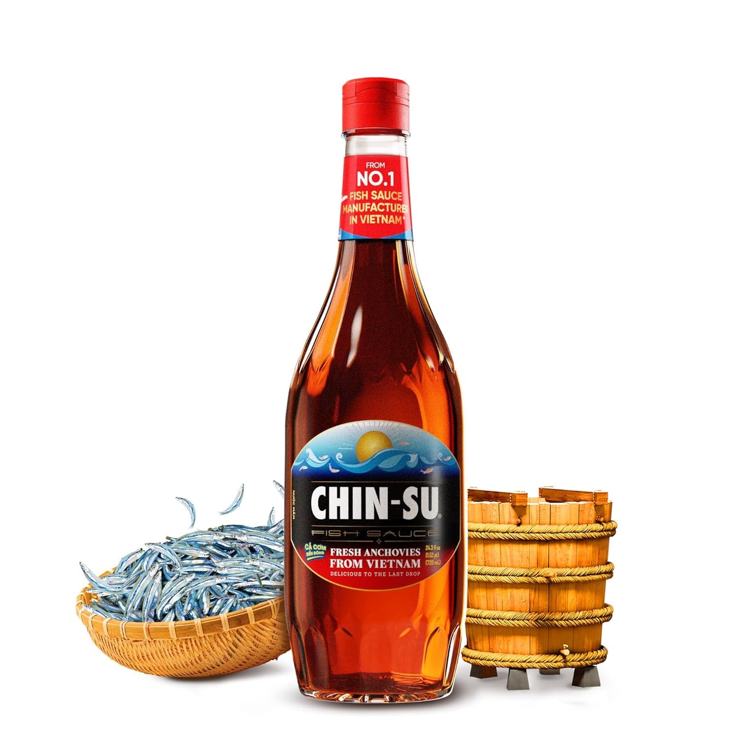 Chin-Su-Fish-Sauce,-Premium-Vietnamese-Fish-Sauce,-Fresh-Anchovies-Salted-On-Boat,-925