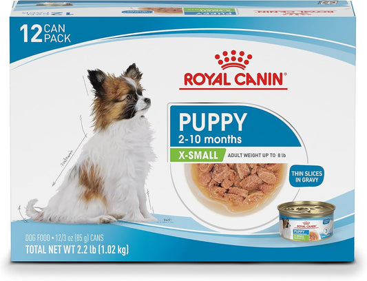 Royal-Canin-Size-Health-Nutrition-X-Small-Puppy-Thin-Slices-in-Gravy-Dog-Food,-2387