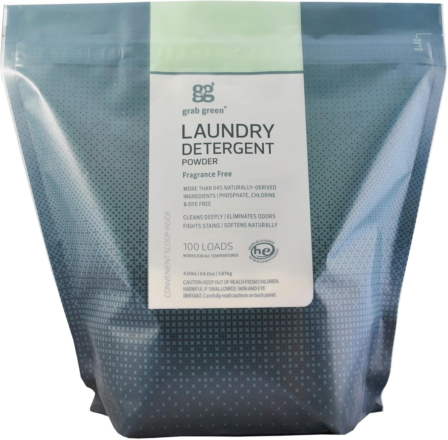 Grab-Green-3-in-1-Laundry-Detergent-Powder,-4lbs--100-Loads,-Fragrance-Free,-Plant-779