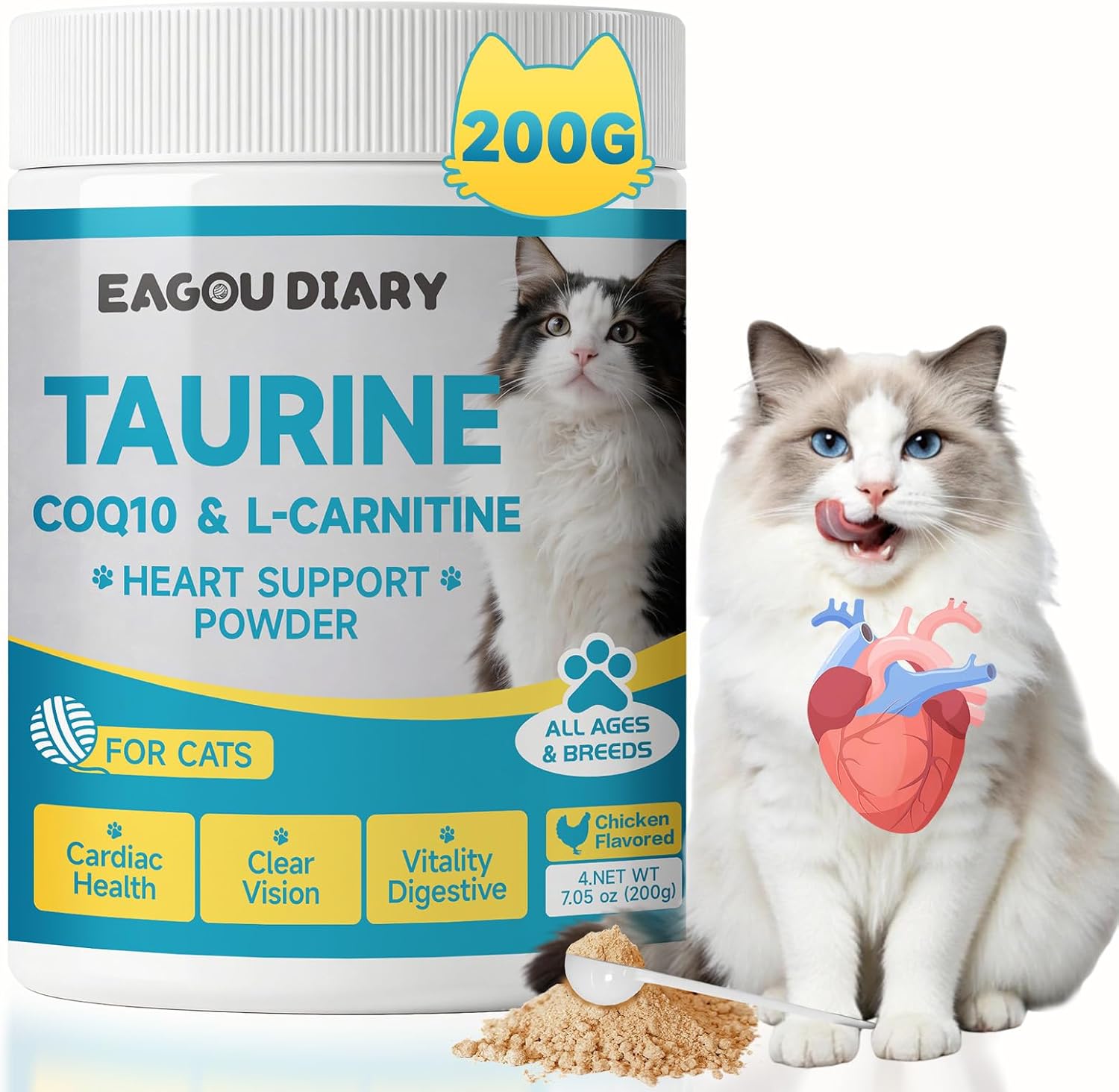 Taurine-Powder-for-Cats-Taurine,-Feline-Heart-Vision,-Energy-Vitality-200g-|-Coenzyme-945