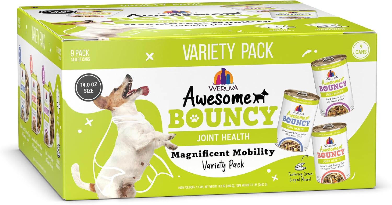 Weruva-Awesome-Bouncy-Wet-Dog-Food,-Magnificent-Mobility-Variety-Pack,-14oz-Can-(Pack-1390