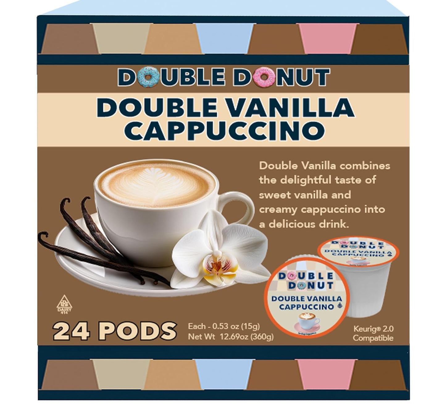 Double-Donut-Coffee-Double-Vanilla-Cappuccino-Pods,-24-Single-Serve-Cups-For-Keurig-2295