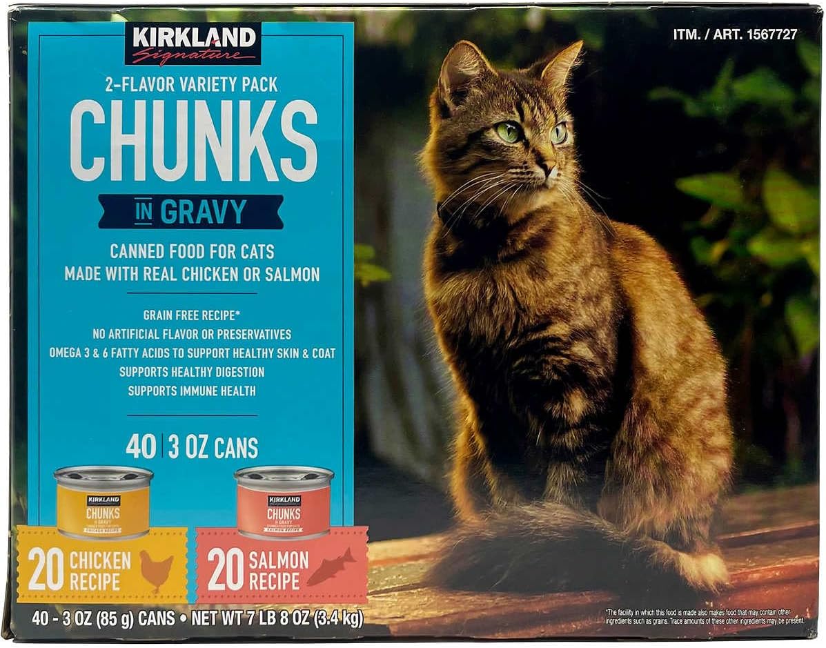 Kirkland-Signature-Canned-Cat-Food,-Chunks-in-Gravy,-985