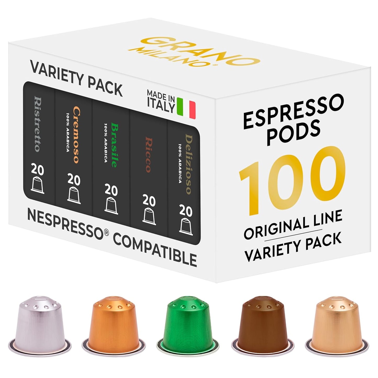 Grano-Milano-Variety-Pack-Coffee-Capsules---100-Aluminum-Coffee-Pods-Compatible-With-35
