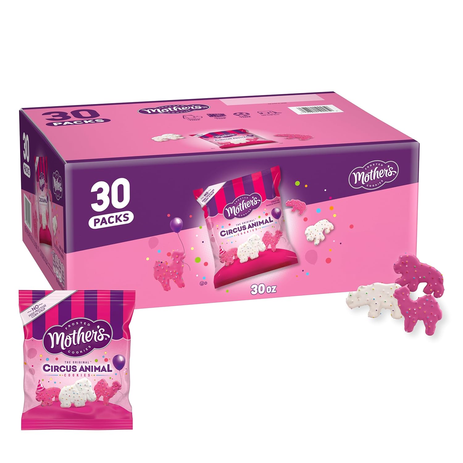 Mother’s-Original-Circus-Animal,-Frosted-Animal-Cookies-with-Rainbow-Sprinkles,-30--packs,-1-oz--1604