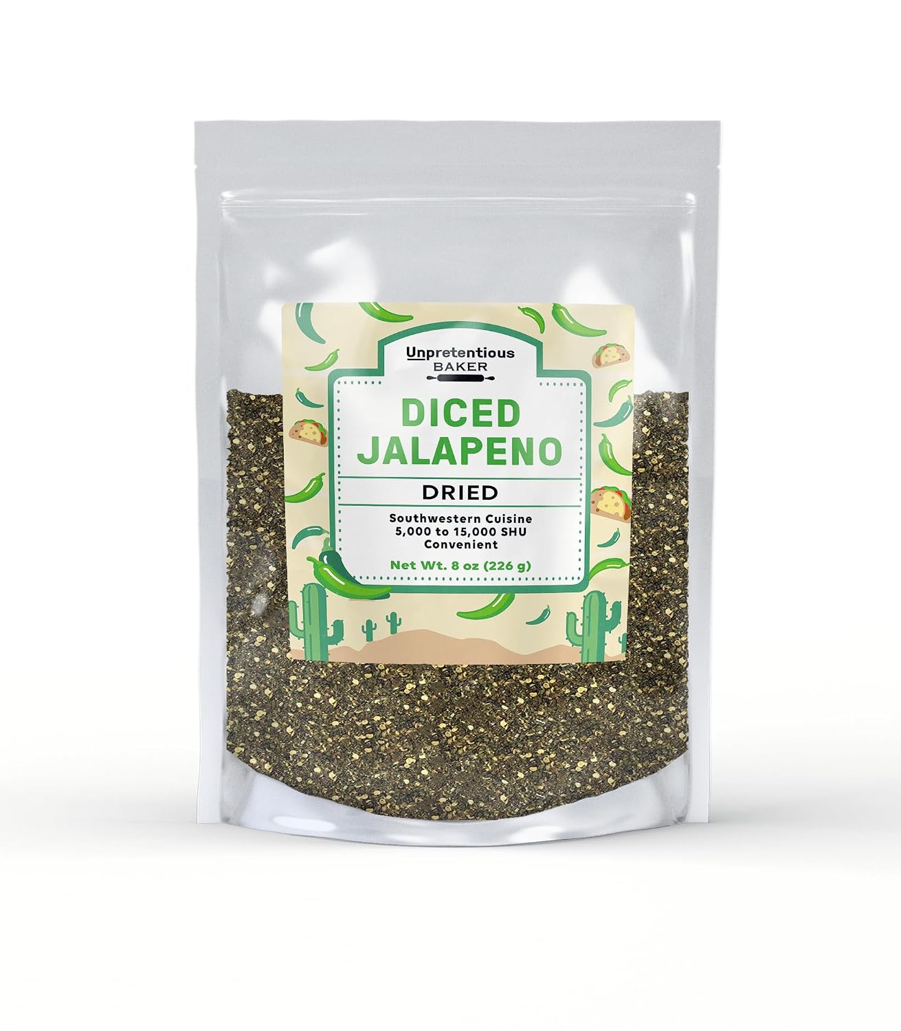 Unpretentious-Dried-Diced-Jalapeno,-8-oz,-Mild-to-Medium-Heat,-5000-to-107