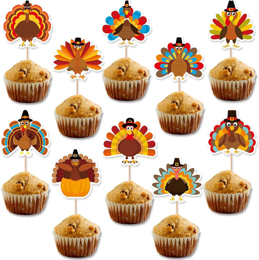 GORWERY-20pcs-Happy-Thanksgiving-Cupcake-Toppers,-Turkey-4200