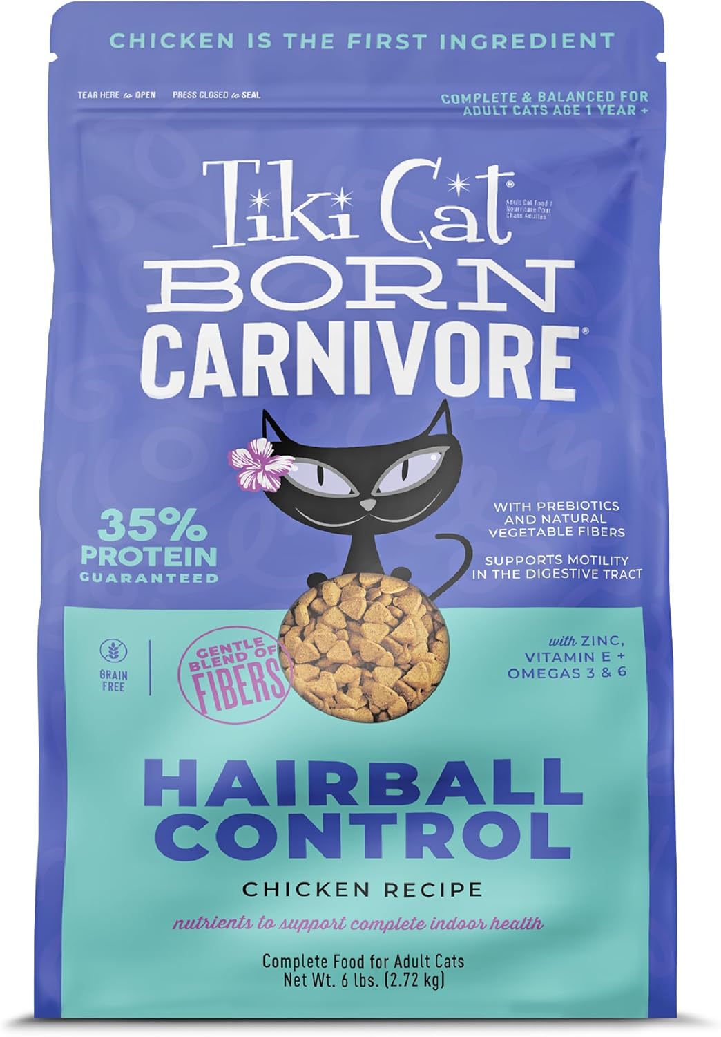 Tiki-Cat-Born-Carnivore-Dry-Cat-Food,-Hairball-Control,-Chicken,-6-Bag----1283