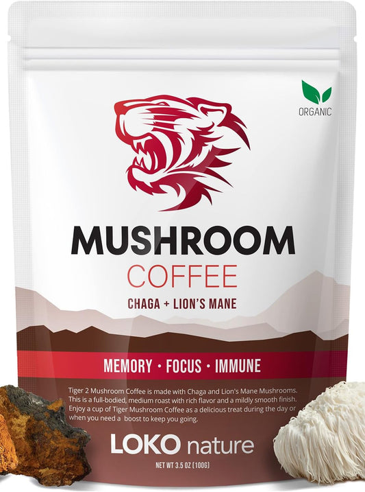Tiger-2-Mushroom-Coffee--Organic-Lions-Mane-and-Chaga-Mushroom-with-Arabica-Coffee,-818