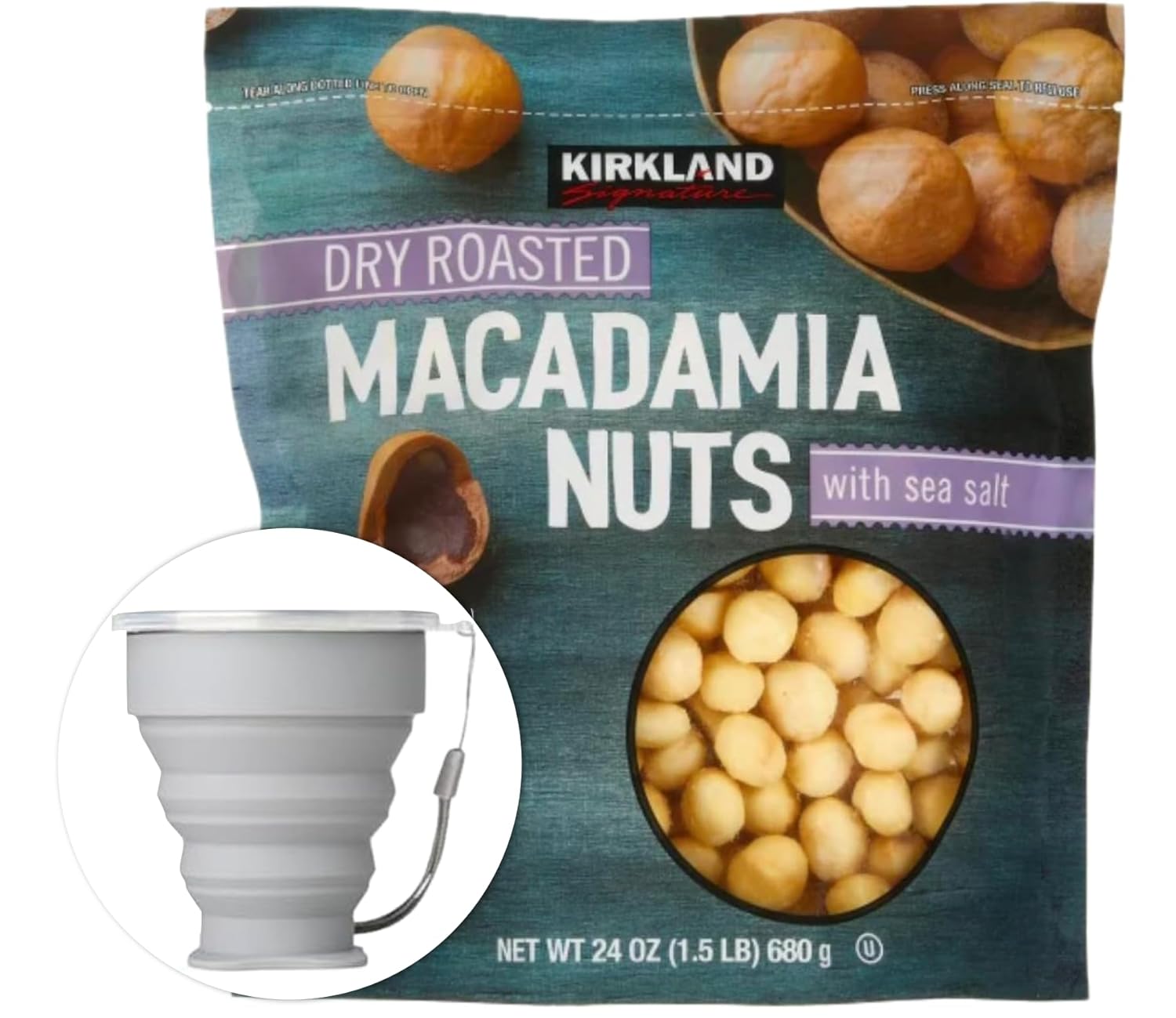 Kirkland-Signature-Dry-Roasted-Macadamia-Nuts,-1.5-lbs.-Item-1195303-Bundle-with-Silicone-Cup-2116