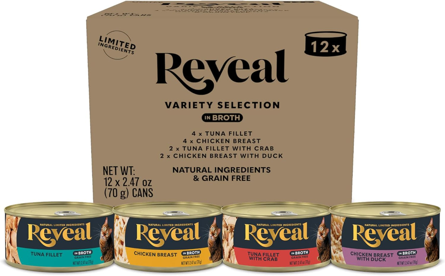 Reveal-Natural-Wet-Canned-Cat-Food,-4-Flavor-Variety-Pack,-Limited-Ingredient,-Free,-Protein-No82