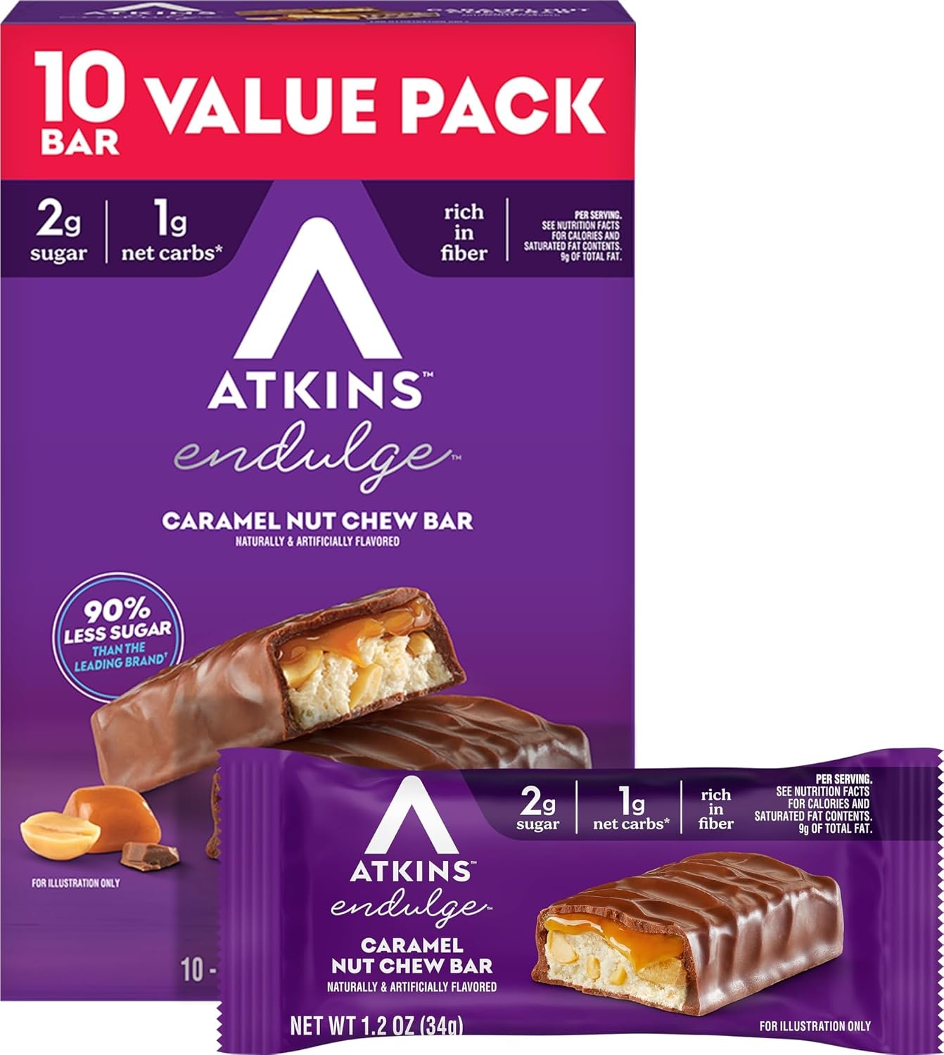 Atkins-Endulge-Caramel-Nut-Chew-Bar,-2g-Sugar,-10-Count-|--Good-Source-of-Peanutty-2273
