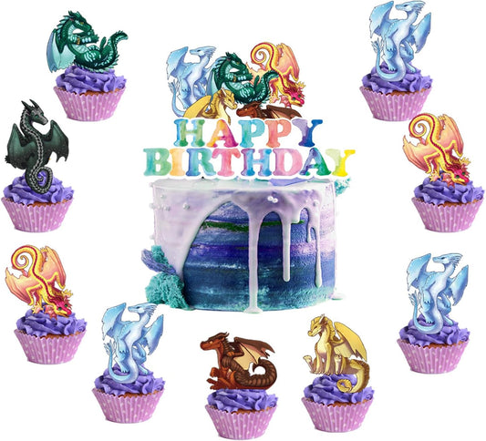 Jlemon-25Pcs-Wings-of-Fire-Party-Cake-topper-Dragon-Theme-Cake-Decorations-24pcs-Toppers,-769