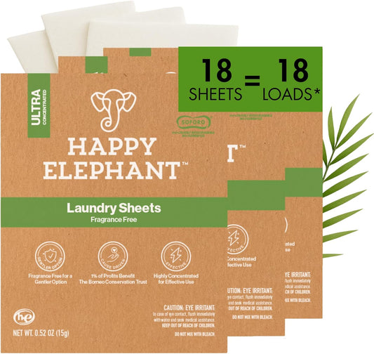 Happy-Elephant-Laundry-Detergent-Sheets,-Fragrance-Free,-Natural-Biodegradable-Laundry-Sheets,-Plant-346