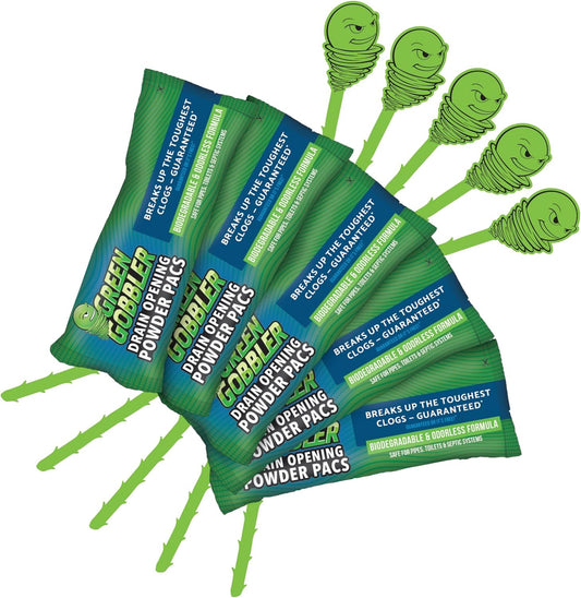 Green-Gobbler-Drain-Clog-Remover-&-Drain-Cleaner-Powder-(5-Pacs-&-5-Tools)---1171
