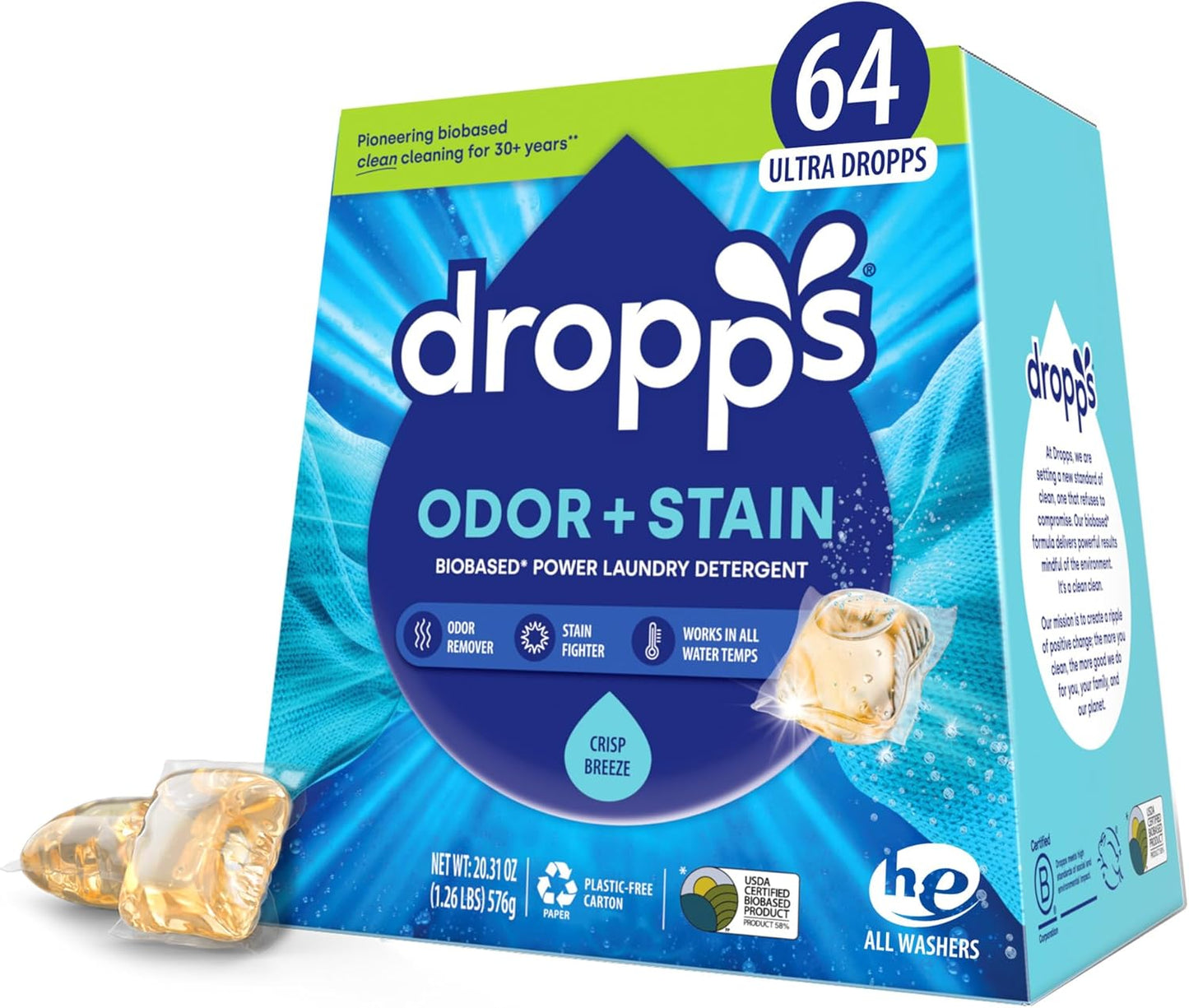 Dropps-Odor-&-Stain-Biobased-Power-Laundry-Detergent-Pods,-Crisp-3680