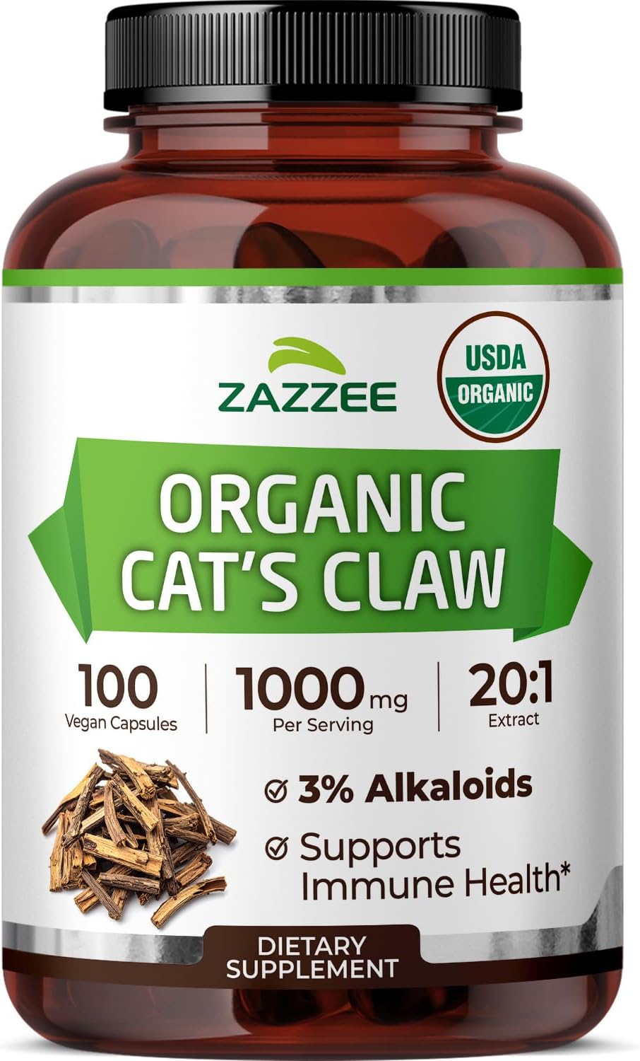 Zazzee-USDA-Organic-Cat’s-Claw-0.834027777777778-Extract,-0.03-Alkaloids,-100-Capsules-|-1000-1396
