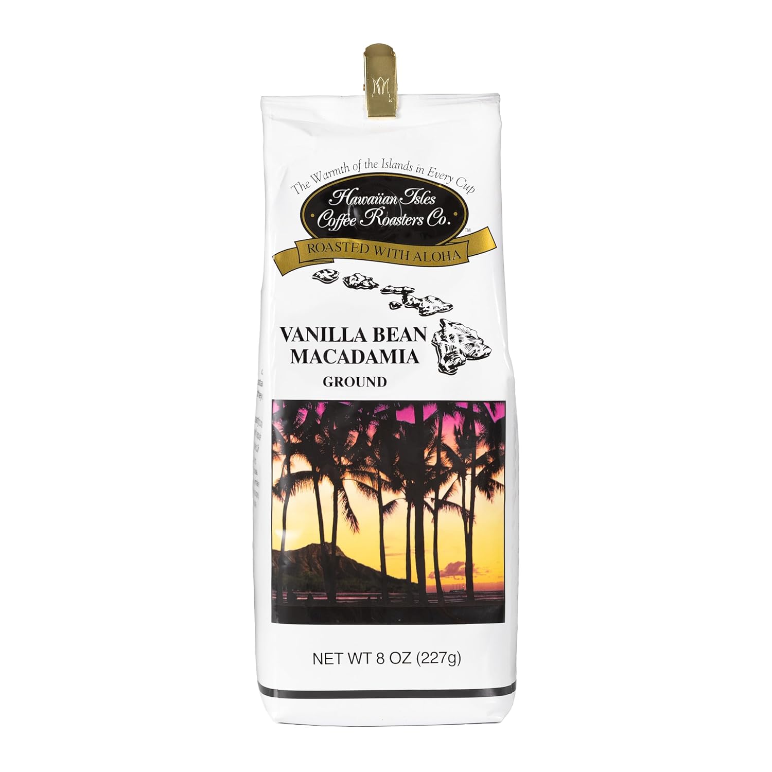 Hawaiian-Isles-Coffee-Vanilla-Bean-Macadamia-Flavored,-café-molido-tostado-ligero,-con2381