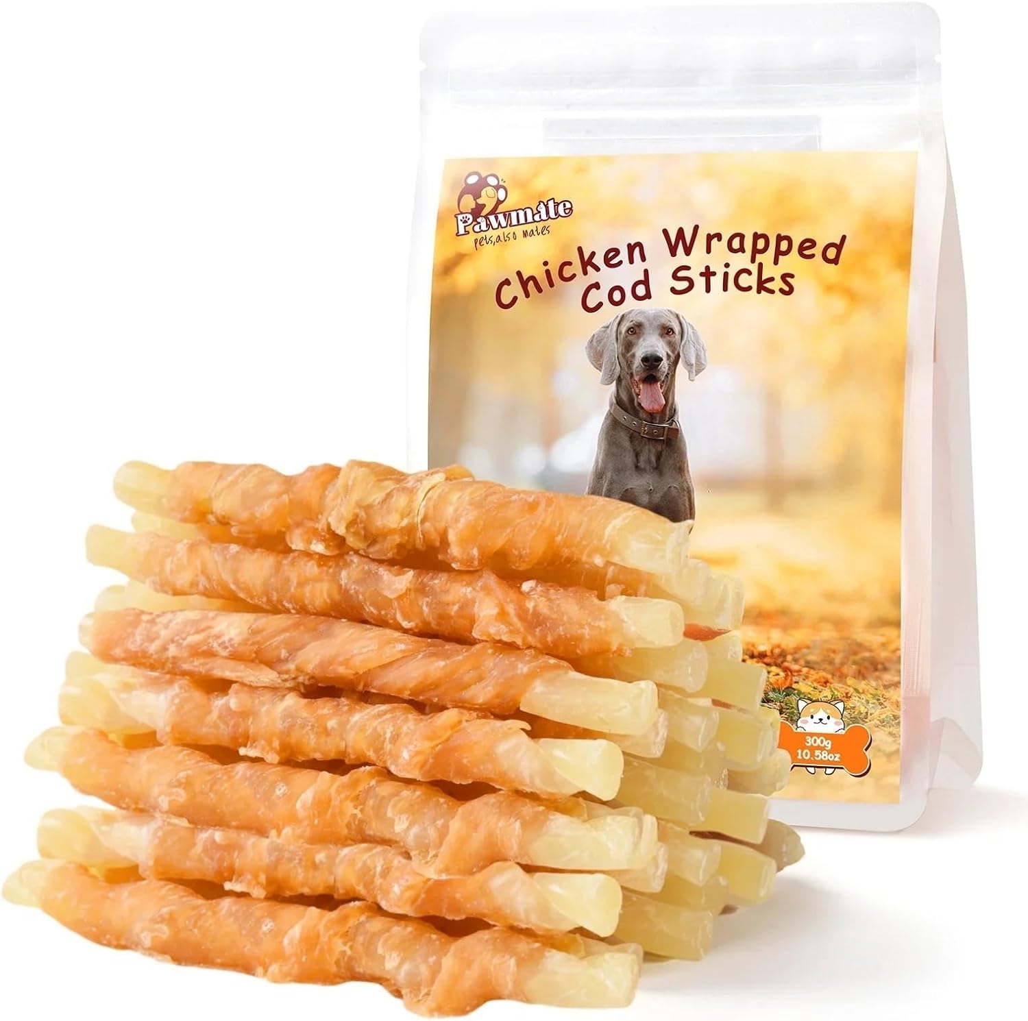 Pawmate-Dog-Treats-Chicken-Wrapped-Cod-Sticks,-Natural-Chicken-Cod-Jerky-Rich-1630