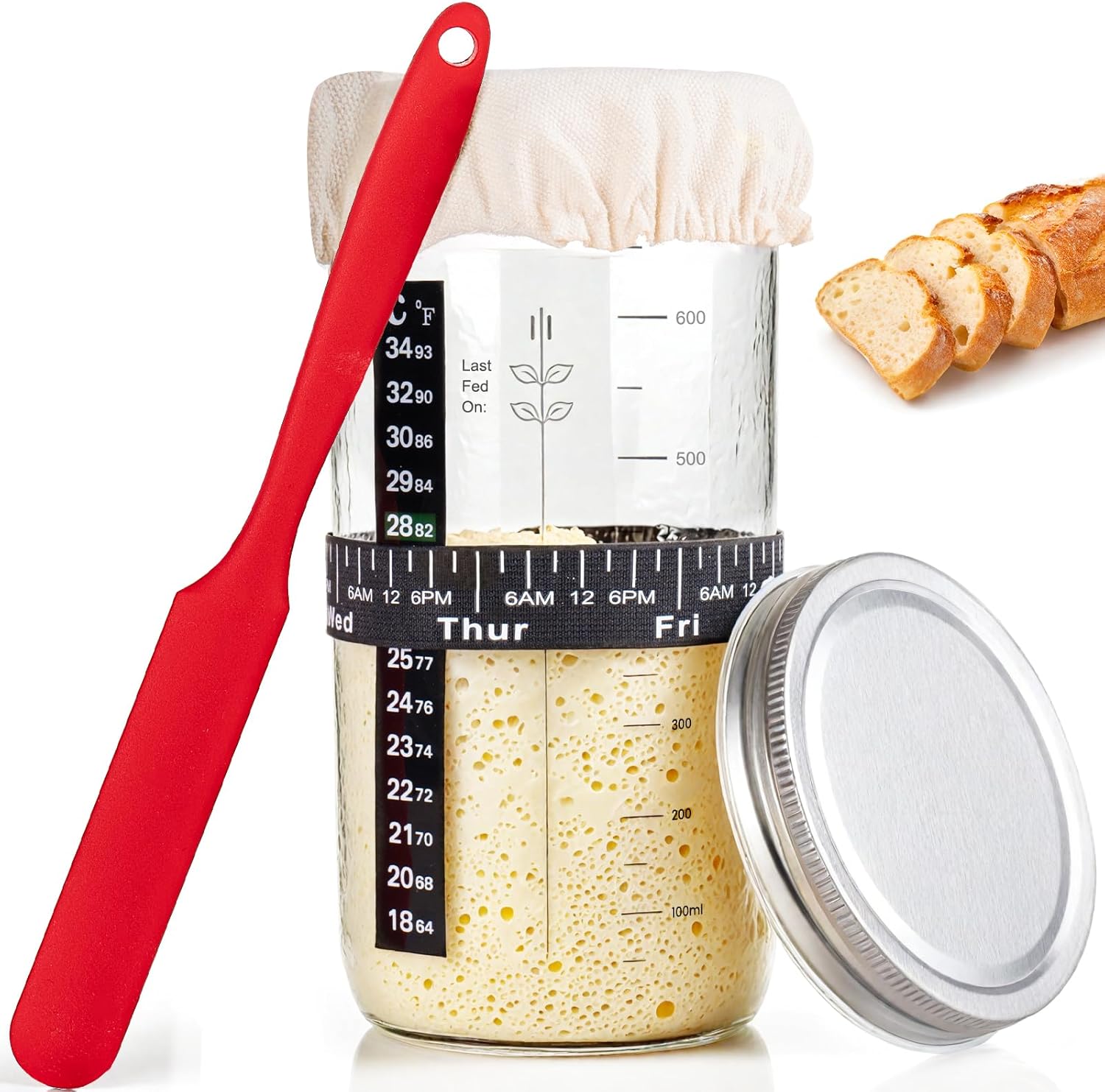 PITCH-+-PULSE-Sourdough-Starter-Jar-Kit,-24Oz-Sourdough-Bread-Baking-Container-Date-Feeding-875