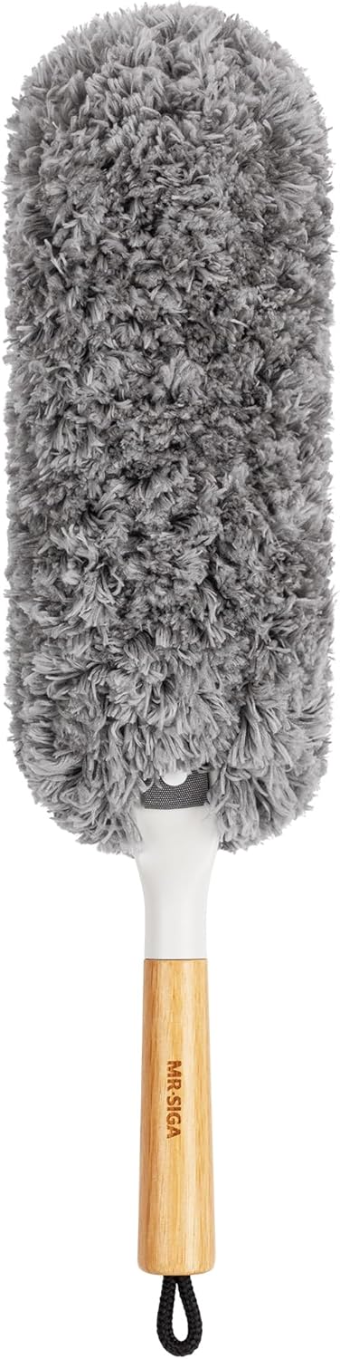 MR.SIGA-Lint-Free-Microfiber-Duster,-Washable-and-Reusable-Duster-with-Bamboo-Handle-and-Replaceable-Head,-670