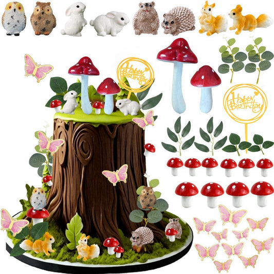 XXYLEIGO-37-PCS-Mushroom-Woodland-Animal-Cake-Toppers,-Mushroom-Hedgehog-Rabbit-Owl-Cake-for-1471