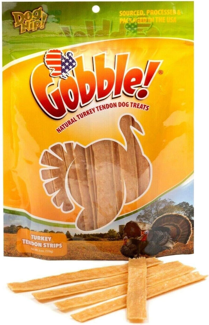 Gobble!-6-Inch-Turkey-Tendon-Strips-for-Dogs,-6-oz.-(170g)-Reseal-Bag,-2064