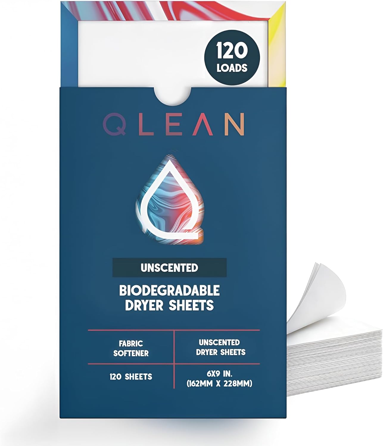 QLEAN-Dryer-Sheets-Unscented-(120-Loads)-–-Biodegradable-Fragrance-Free-Fabric-Softener-Sheets,-116