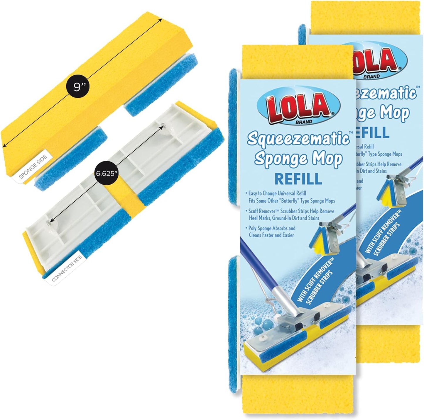 Lola-Products-Squeeze-Matic-Butterfly-Sponge-Mop-Refill,-9"-Wide-3659