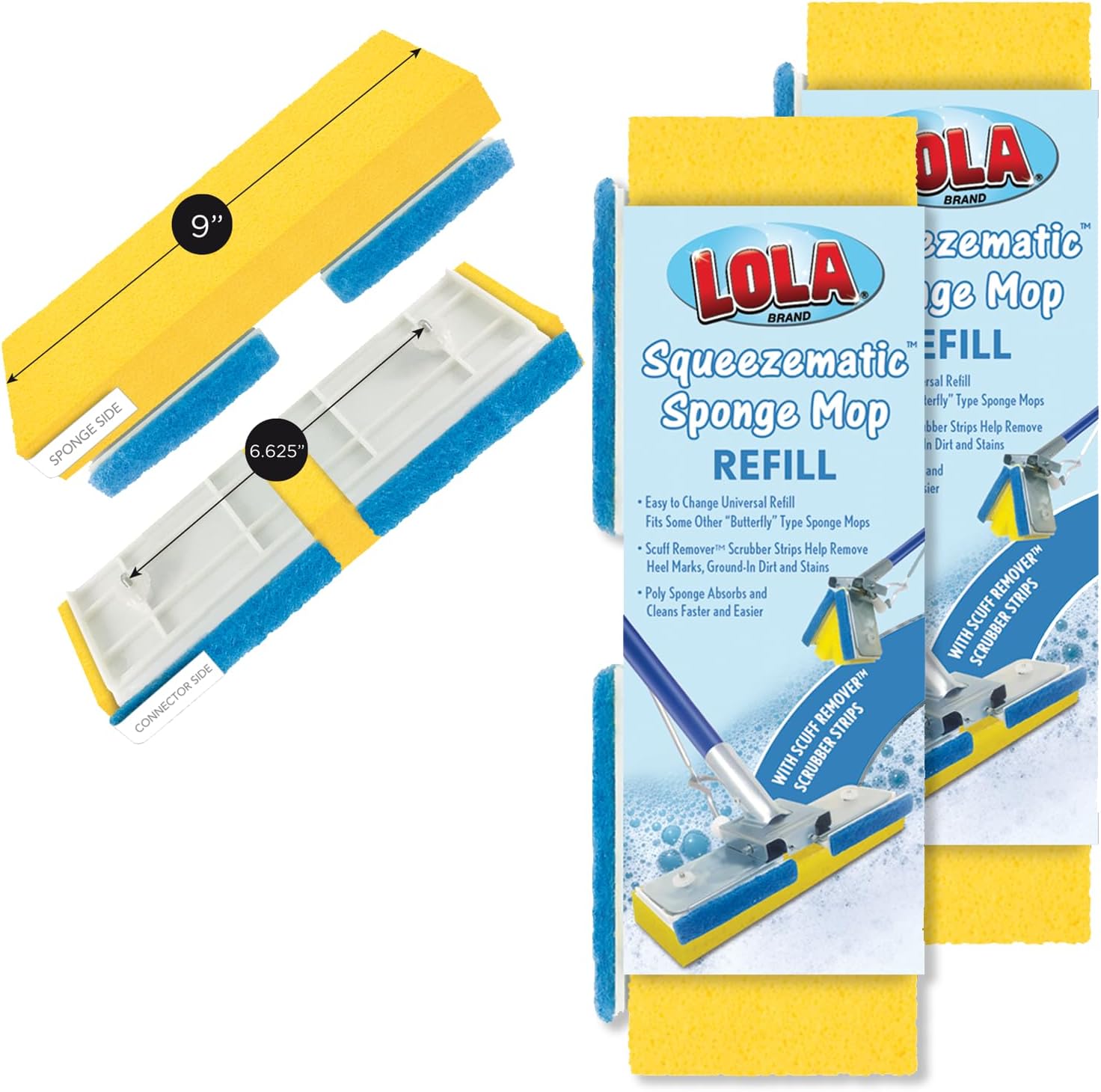 Lola-Products-Squeeze-Matic-Butterfly-Sponge-Mop-Refill,-9"-Wide-3659