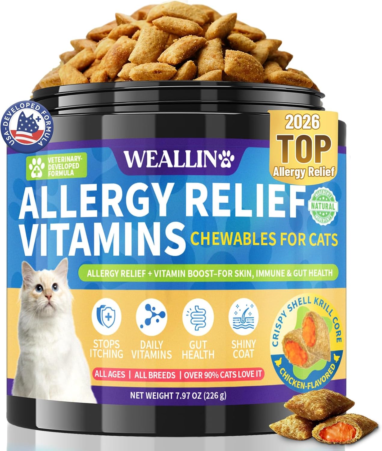 Cat-Allergy-Relief-for-Cats,-Allergy-Treats-with-Multivitamin-Omega-3-500ct-|-Probiotic-1077