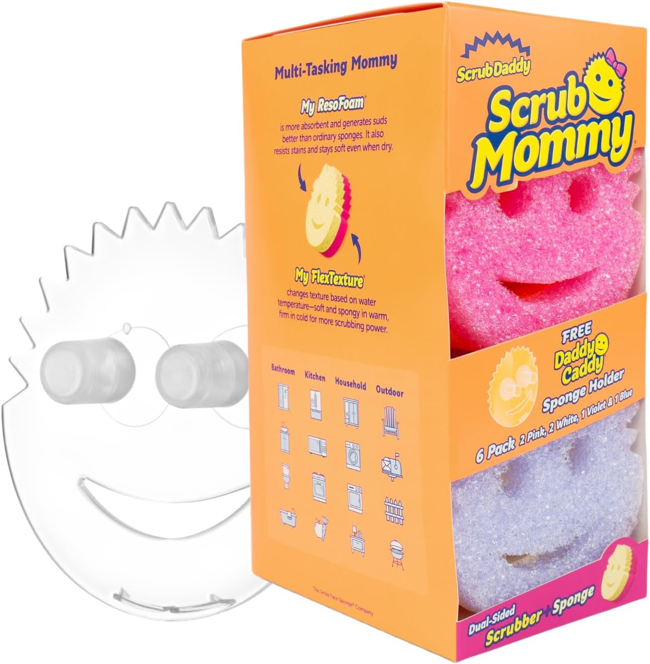 Scrub-Mommy-Kitchen-Sponges--6-+-Daddy-Caddy-Sponge-Holder---Scratch-Free-Cleaning-Sponges-for-1841