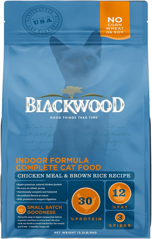 Blackwood-Dry-Cat-Food,-Indoor-Formula,-Chicken-Meal-&-Brown-Rice-13.2-Bag,-Protein,651