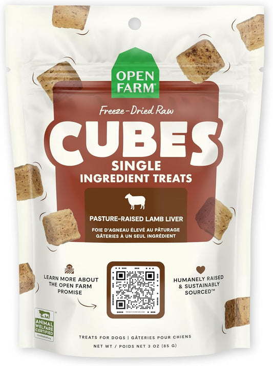 Open-Farm-Cubes,-Freeze-Dried-Raw,-Single-Ingredient-Dog-Treats,-Lamb-Liver,-Pouch-996