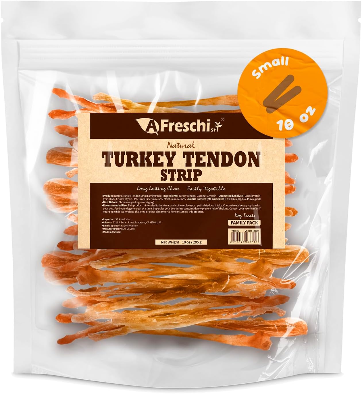 Afreschi-Turkey-Tendon-Dog-Treats,-10-oz-Strip,-3076