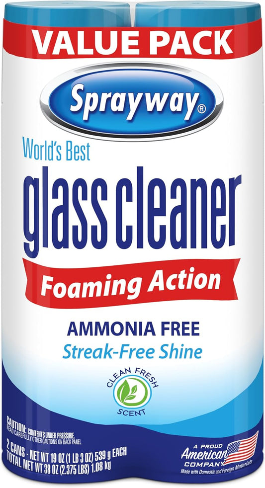 Sprayway-Glass-Cleaner-Foaming-Aerosol-Spray,-19oz,-Pack-of-2-|-Ammonia-Free,-Streakless,-Fast-Acting-|-2148