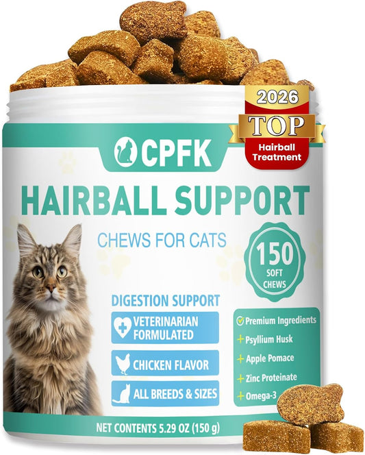 Cat-Hairball-Remedy-Treats,-150-Soft-Chews-Cat-Hair-Ball-Treatment-Furball-Control-1512
